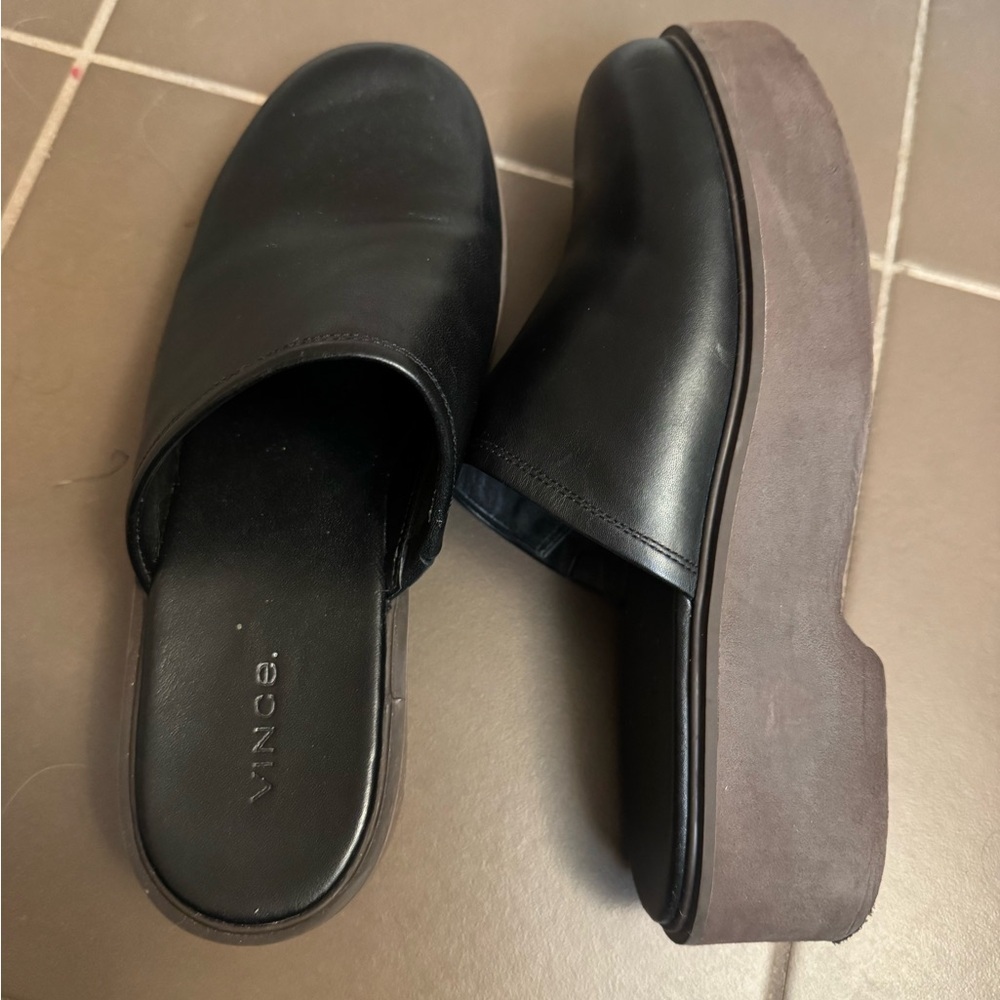 VINCE ANTON Black Leather Platform Mules Women’s SZ 8.5 - Picture 16 of 17